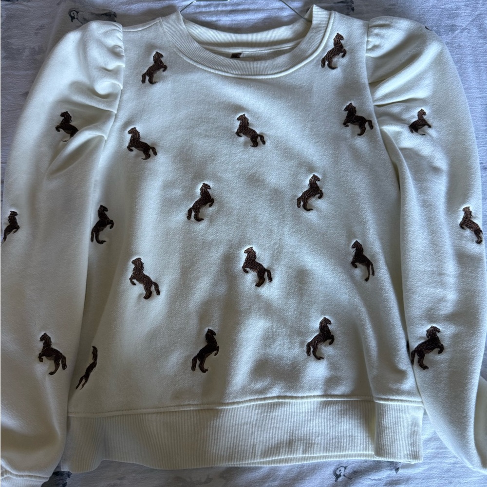 Maeve Cream Sweatshirt with Brown Embroidered Horses